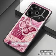 HP GUMIHO - Glossy Glass Glitter Case for Type TECNO POVA 6hp TECNO POVA 6 PRO/ Fashion BUTTERFLY PA