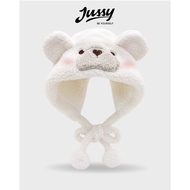 Cute Blush Bear Wool Hat JML017 Jussy Official Bear Hat With Strap Warm Thick Woolen With Beige Hat Style Lining