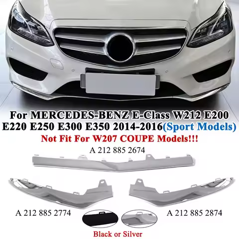 3Pcs/set Black/Silver Front Bumper Lower Spoiler Lid Trim Kit For MERCEDES-BENZ E-Class W212 E200 E2