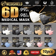 Ready Stock 6D Mask 10pcs Mask Face Mask Duckbill Mask Face Mask Medical Face Mask Duckbill Face Mask 3D Mask Earloop Disposable Face Mask Adult Earloop Premium Face Mask 3D Dewasa 5D duckbill V-mask 3D Face Mask (MDA Approved Medi 6D)