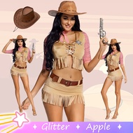 Sexy Cowgirl Shirt Hat Mini Skirt Set For Woman Halloween Performance Western Pioneer Adult Cosplay 