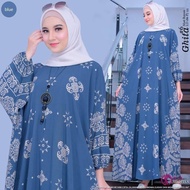 Sky Moslem - Kaftan Floral Print Dress Gamis Muslim Women Super Jumbo - Blue