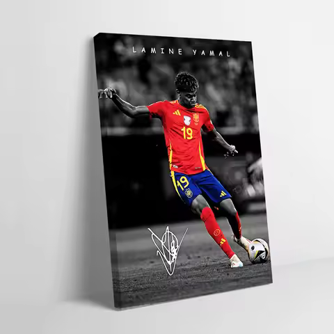 Lamine Yamal Soccer Player Portrait Poster Customizable Printed Canvas Painting Wall Art Gift for Ho