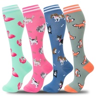 Compression Socks Women Men 4 Pairs, Knee High Support Socks for Running, Sports, Travel, Flight, Nu