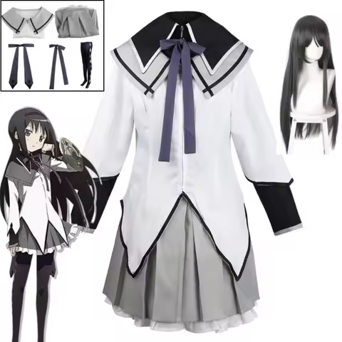 Ainime Akemi Homura Cosplay Puella Magi Madoka Magica Cosplay Bow Wig Halloween Party Uniform Combat