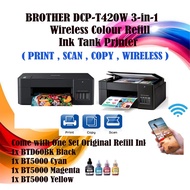 BROTHER DCP-T420W 3-in-1 Wireless Colour  Refill Ink Tank Printer FOC Wireless Mouse