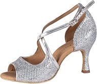 Rummos Women's Dance Trainers R545 GT9-009 - Leather/GlitterLux Silver - Normal width - 6cm 60R Flar