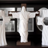 Jesus Statue with Cross Christian Spiritual Decoration Display Statue Jesus with Cross