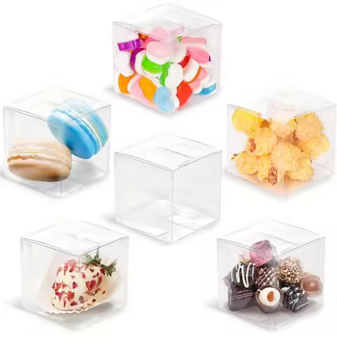 10pcs transparent small gift boxes, 1.96 x 1.96 x 1.96-inch cube packaging, PVC plastic fold-resista