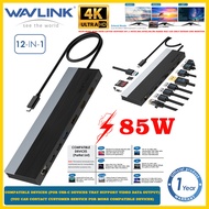 Wavlink 12-In-1 USB C สามจอแล็ปท็อปแท่นวางมือถือชนิด C ถึง4K จอแสดงผล60HzHDMI PD USB 2.0/3.0กิกะบิตอ