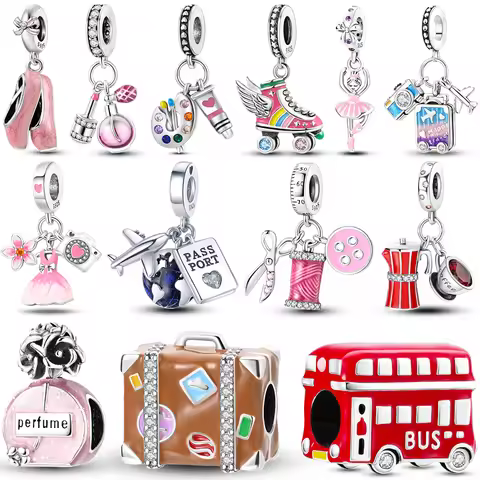 Fit Original Bangle Charms Travel 925 Silver Coffee Perfume Charm Pendent Dangle Beads Bracelet Neck