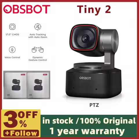 OBSBOT Tiny 2 4K AI-Powered Ultra Large AI Tracking Auto Zoom Voice Control 1/1.5'' CMOS HD Webcam f