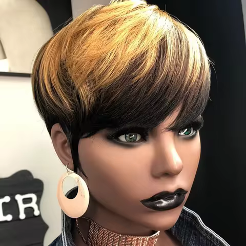 Sale Ombre Color Pixie Cut Wig Machine Made Human Hair Wigs Pre Plucked Short Cut Bob Wigs Brazilian
