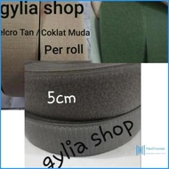 MaxChoose- Velcro / Perekat Kain Abu abu 5cm, Tan, dan Hijau TNI Per roll / Prepetan warna Jahit 5cm