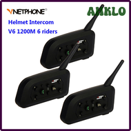 AHKLO 3ชิ้น Vnetphone V6 1200เมตรหมวกกันน็อคมอเตอร์ไซต์ติดบลูทูธอินเตอร์คอมสำหรับ6ผู้ขับขี่ BT ไร้สา