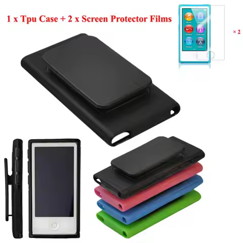 TPU Rubber Gel Soft Skin Case Cover with Belt Clip for iPod Nano 7 7G 7th + 2pcs Screen Protective F
