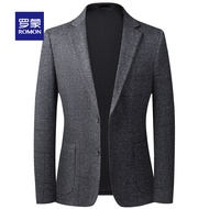 Romon ฤดูใบไม้ร่วงใหม่ผู้ชายธุรกิจ Casual Tuxedo JACKET Elastic SLIM FIT เสื้อสูทแขนยาวหนารอบ Hem