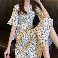 Bahan Premium Dress Wanita Lengan Pendek Motif Bunga Cantik Midi Dress