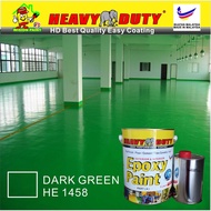 HE 1458 DARK GREEN Epoxy Paint ( Heavy Duty Coating Brand ) Floor Coating Paint / Cat Lantai interior &amp; exterior cement