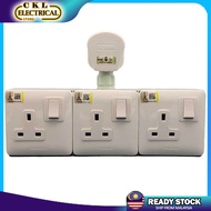 Heavy Duty 13A T-Adaport Wall Socket Extension Plug 3 Way Adaport 3 Core Cable Socket Plug Extantion
