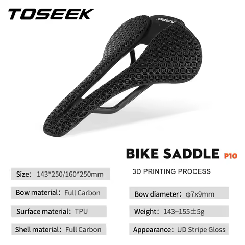 TOSEEK P10 3D Printed Bike Saddle Full Carbon Bicycle Seat Cushion Ultralight Road Bike/MTB Seating 