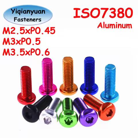Yiqianyuan M2.5 M3 M3.5 ISO7380 Aluminium Hex Socket Button Head Screws Coarse Thread 10 Colors Alle