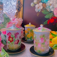 1986年日本製手繪花卉古董杯 花茶杯 庫存品 完整手繪