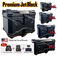 TopMotor Jet Black Aluminium Motor Box 36L 45L 55L 65L Premium Top Box Storage Trunk Motorbox Motorc