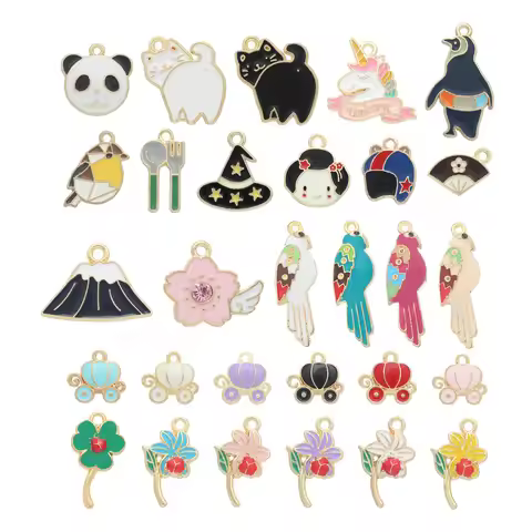 10pcs/Lot Fujiyama Parrot Flower Baby Stroller Oil Enamel DIY Charms for Bag Clothes Making Handmade