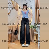 8944 wolf jeans กางเกงยีนส์ทรงกระบอกคาร์โก้ สีดำเฟด