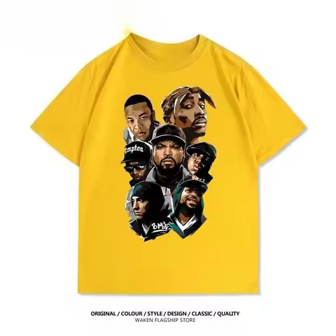 West Coast Rap Eminem 2PAC Dog Brother Rock Hip Hop Summer Cotton Short Sleeve T-Shirt Men's and Wom