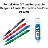 Pentel WoW 0.7mm Retractable Ballpen BK-417 + Pentel Correction Pen Fine Pt 12ml zl31w