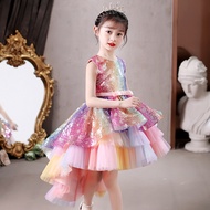 Sequins Dress Pesta Anak Perempuan/ Wedding Party Kids Gaun putri ekor /  Rose Red Gaun Pesta Ulang 