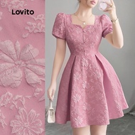 Lovito Elegant Dress Jacquard Button Pleated Spring/summer Pink Dress for Women L138ED340 Lovito Ele