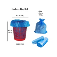 [30 PCS] Small Garbage Bag Roll Blue 47 cm x 54 cm/ Disposable Plastic Rubbish Bag/ Plastik Tong Sam