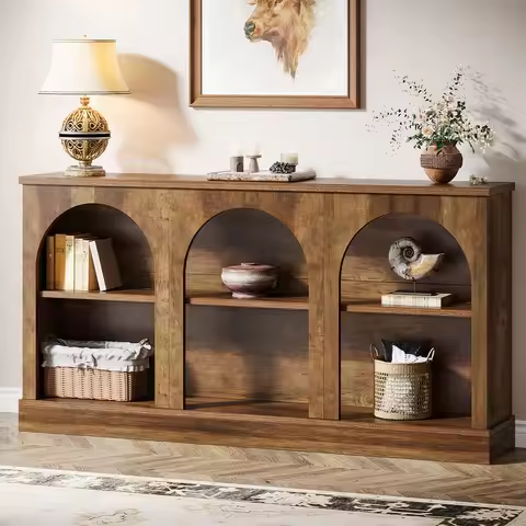 Tribesigns Farmhouse Console Table, 63-Inch Long Entryway Table with 3 Tier Storage, Wooden Rectangu