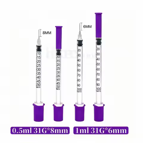 100Pcs 0.3ml/0.5ml/1ml Sterile Individually Syringe 29Gx13mm 31G 8mm 6mm needles for Pet Veterinary 
