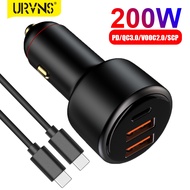 URVNS 200W USB PD Car Charger 3port Super Fast Charger2.0 100W 65W SuperCharge QC3.0 for OPPO Honor Vivo Phone