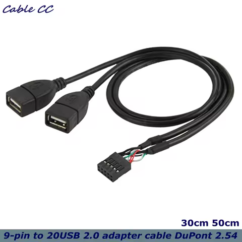 30cm 50cm MotherBoard 9Pin Turns USB2.0 Two Extension Line Main board Female Header to Dual USB 2.0 