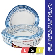Q CABLE Two Core PVC Twin Flat Cable (23/0.15mm X 2C X 60m)(Blue & White Cable)(100% Pure Copper)