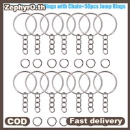 50pcs Keychain Rings with Chain and 50pcs Open Jump Rings DIY Key Chain Set