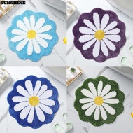 1SUNSHINE Flower Rug, Non Slip Flocking Tufted Bath Door Mat, Cute Daisy Washable Absorbent Baby Cra