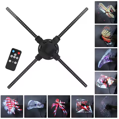 3D LED Hologram Projector 56cm 4 Leaves 672 LEDs Holographic Advertising Machine with 8GB Memory Car