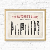 Canvas Painting Meat Knives The Butcher's Guide Posters Prints Butcher Shop Wall Art Butcher Diagram