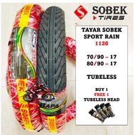 TAYAR MOTOR 70/90-17 &amp; 80/90-17 TUBELESS TYRE BUNGA TT / BUNGA 100 / BUNGA DIAMOND / BUNGA CORSA SPORT RAIN (SOBEK)