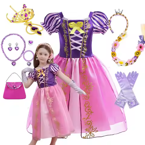 Cute Disney Princess Dress Girls Tangled Rapunzel Costume Fancy Birthday Party Clothing Rapunzel Rol
