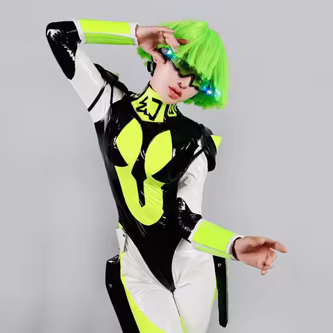Drag Queen Outfit Futuristic Technology Sense Yellow Black Bodysuit Party Show Gogo Dance Stage Clot