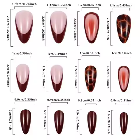 G99E 24Pcs Almond Press on Length False French Tip on with Leopard Pattern Designs for Women