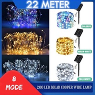 22 meter 200 LED Solar Copper Wire Lamp 8 Mode Powered String Fairy Light Holiday Outdoor Waterproof