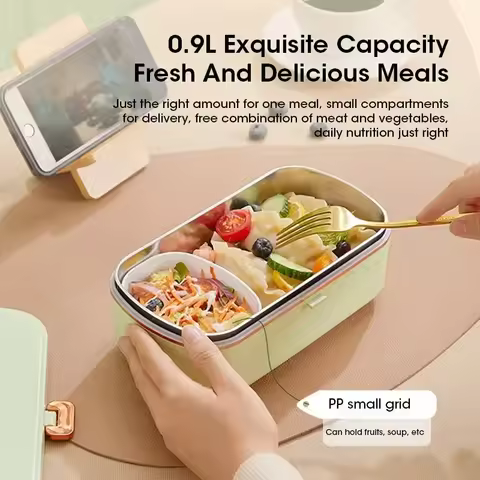 Stainless Steel Electric Lunch Box Water-Free Heating Food Warmer Bento Box Office Lunch Container w